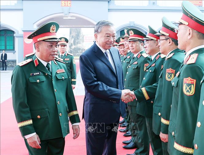 Tổng Bí thư Tô Lâm, Bí thư Quân uỷ Trung ương và các đại biểu. Ảnh: Thống Nhất - TTXVN