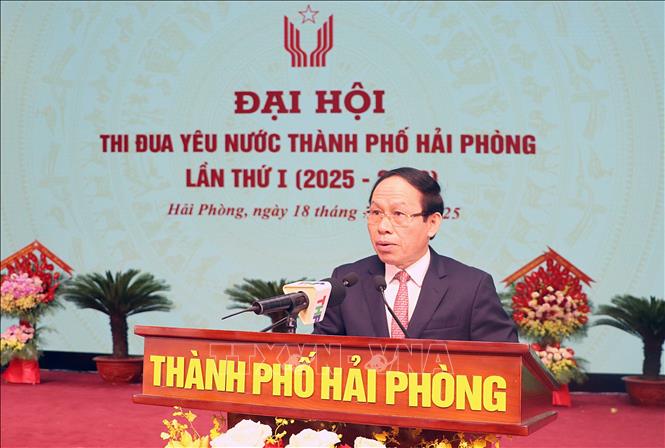 Ông Lê Tiến Châu, Bí thư Thành ủy Hải Phòng phát biểu. Ảnh: Hoàng Ngọc - TTXVN