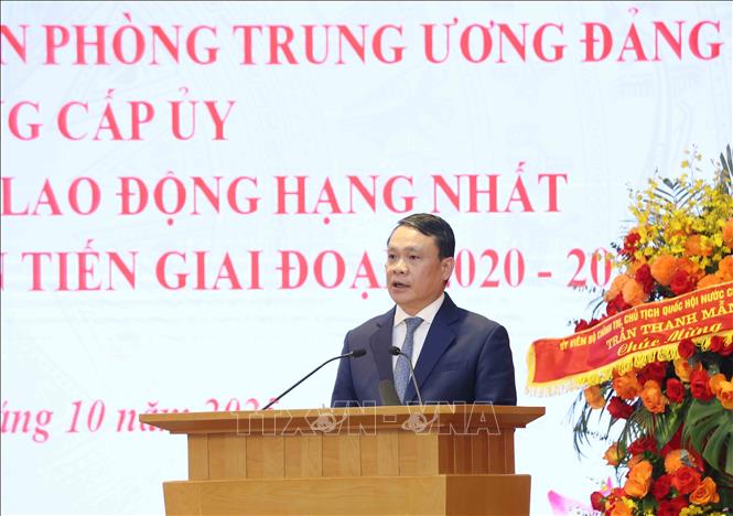 Đồng chí Đặng Khánh Toàn, Phó Chánh Văn phòng Trung ương Đảng phát biểu tại Lễ kỷ niệm. Ảnh: Phương Hoa - TTXVN