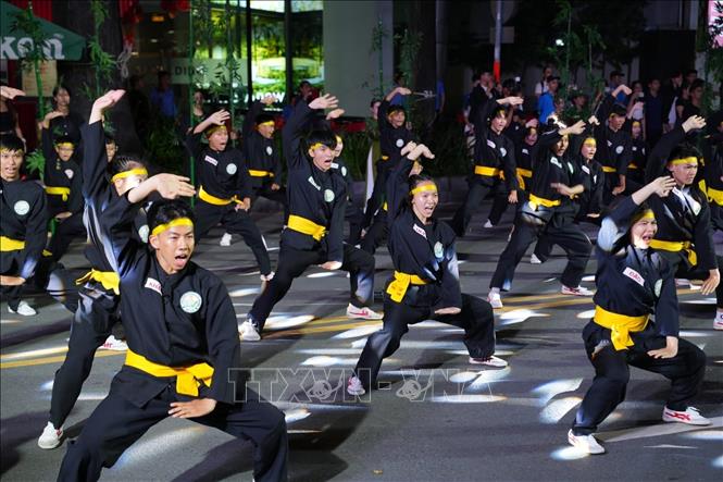 Các vận động viên trình diễn võ Vovinam tại chương trình. Ảnh: Thu Hương - TTXVN
