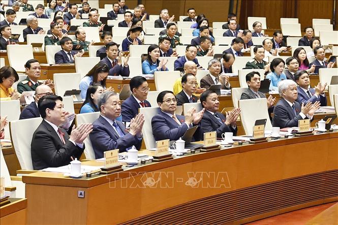 Tổng Bí thư Tô Lâm cùng các đồng chí lãnh đạo Đảng, Nhà nước và đại biểu dự phiên khai mạc. Ảnh: Doãn Tấn - TTXVN