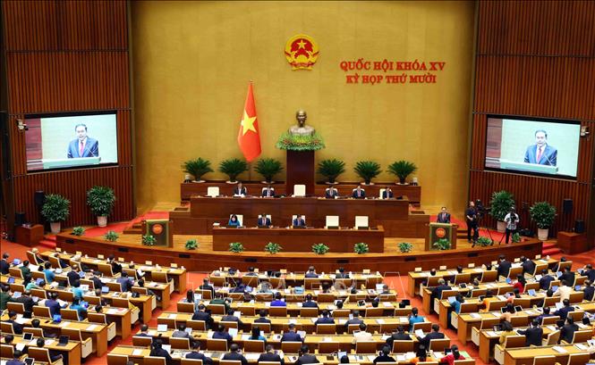 Chủ tịch Quốc hội Trần Thanh Mẫn phát biểu khai mạc Kỳ họp thứ 10, Quốc hội khoá XV. Ảnh: Phạm Kiên - TTXVN