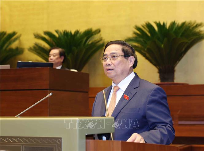 Thủ tướng Phạm Minh Chính trình bày Báo cáo  của Chính phủ. Ảnh: Phương Hoa - TTXVN