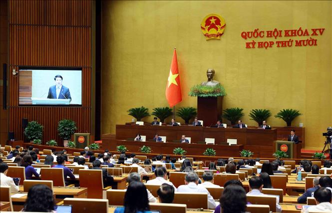Chủ tịch nước Lương Cường trình bày Báo cáo tổng kết công tác nhiệm kỳ 2021-2026 của Chủ tịch nước. Ảnh: Phạm Kiên - TTXVN