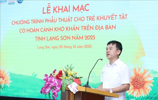 Phó Giám đốc Sở Y tế tỉnh Lạng Sơn Phan Lạc Hoài Thanh phát biểu khai mạc Chương trình. Ảnh: Anh Tuấn – TTXVN