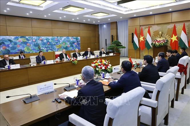 Chủ tịch Quốc hội Trần Thanh Mẫn hội đàm với Chủ tịch Quốc hội Hungary Kover Laszlo. Ảnh: Doãn Tấn - TTXVN