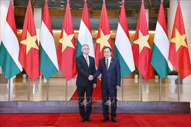 Chủ tịch Quốc hội Trần Thanh Mẫn đón Chủ tịch Quốc hội Hungary Kover Laszlo thăm chính thức Việt Nam. Ảnh: Doãn Tấn - TTXVN