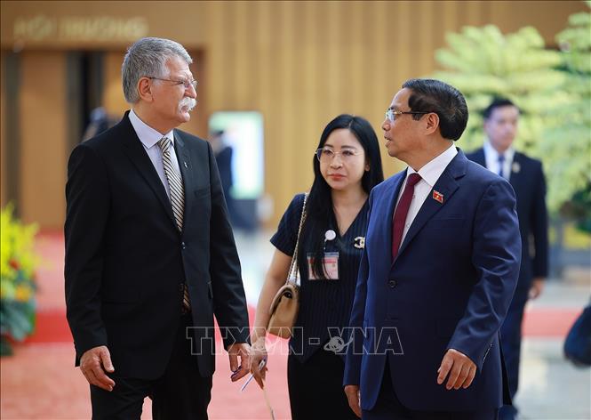 Thủ tướng Phạm Minh Chính hội kiến Chủ tịch Quốc hội Hungary Kover Laszlo đang có chuyến thăm chính thức Việt Nam. Ảnh: Dương Giang – TTXVN
