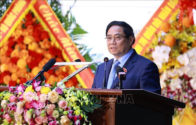 Thủ tướng Phạm Minh Chính phát biểu tại Lễ kỷ niệm 62 năm Ngày truyền thống Quân chủng Phòng không - Không quân. Ảnh: Dương Giang-TTXVN