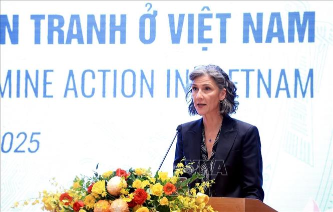 Trưởng đại diện thường trú Chương trình Phát triển Liên hợp quốc (UNDP) tại Việt Nam Ramla Khalidi phát biểu. Ảnh: Tuấn Anh - TTXVN