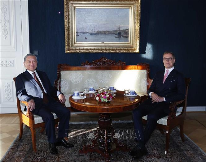 Tổng Bí thư Tô Lâm và Tổng thống Cộng hòa Phần Lan Alexander Stubb hội đàm hẹp. Ảnh: Thống Nhất – TTXVN
