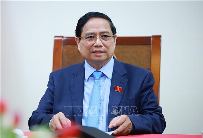 Thủ tướng Phạm Minh Chính điện đàm với Thủ tướng Thái Lan Anutin Charnvirakul. Ảnh: Dương Giang-TTXVN 