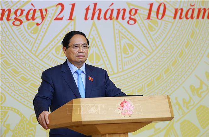 Thủ tướng Phạm Minh Chính kết luận tại Phiên họp lần thứ 18 Ban Chỉ đạo Quốc gia về chống khai thác hải sản bất hợp pháp. Ảnh: Dương Giang-TTXVN 
