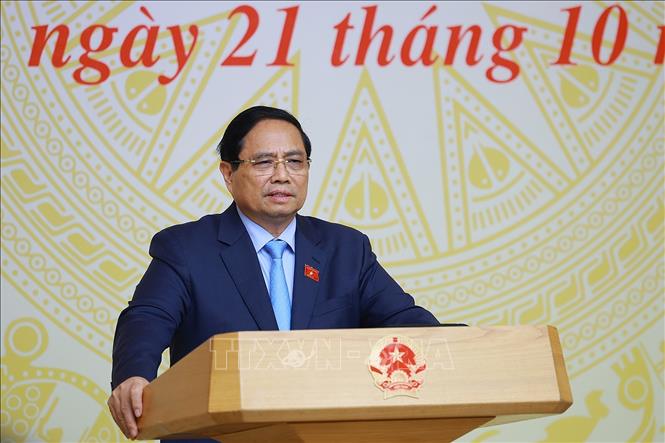 Thủ tướng Phạm Minh Chính chủ trì Phiên họp lần thứ 18 Ban Chỉ đạo Quốc gia về chống khai thác hải sản bất hợp pháp.  Ảnh: Dương Giang-TTXVN