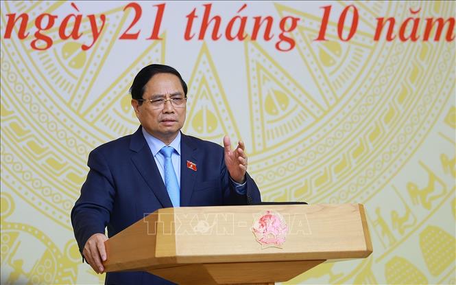Thủ tướng Phạm Minh Chính chủ trì Phiên họp lần thứ 18 Ban Chỉ đạo Quốc gia về chống khai thác hải sản bất hợp pháp.  Ảnh: Dương Giang-TTXVN 