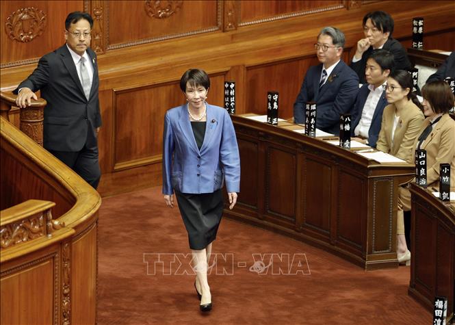 Bà Sanae Takaichi tại cuộc họp Hạ viện Nhật Bản ở Tokyo ngày 21/10/2025. Ảnh: Kyodo/TTXVN