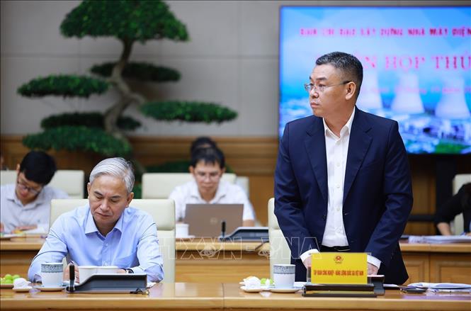 Phó Tổng giám đốc Tập đoàn Công nghiệp-Năng lượng Quốc gia Việt Nam Lê Mạnh Cường phát biểu. Ảnh: Dương Giang-TTXVN 
