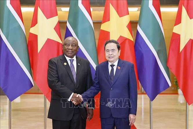 Chủ tịch Quốc hội Trần Thanh Mẫn hội kiến Tổng thống Cộng hòa Nam Phi Matamela Cyril Ramaphosa thăm cấp nhà nước đến Việt Nam. Ảnh: Doãn Tấn – TTXVN