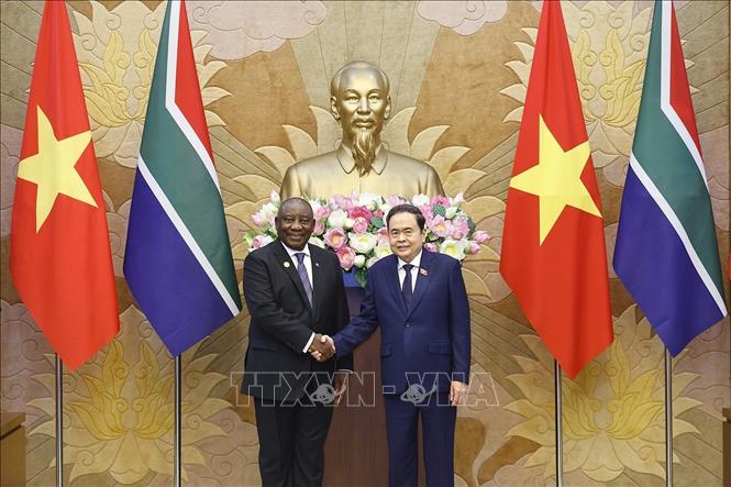 Chủ tịch Quốc hội Trần Thanh Mẫn hội kiến Tổng thống Cộng hòa Nam Phi Matamela Cyril Ramaphosa thăm cấp nhà nước đến Việt Nam. Ảnh: Doãn Tấn – TTXVN