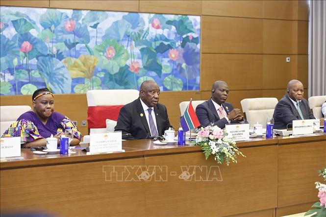 Tổng thống Cộng hòa Nam Phi Matamela Cyril Ramaphosa phát biểu. Ảnh: Doãn Tấn – TTXVN