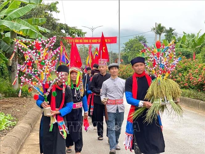 Một trong những lễ vật dâng cúng không thể thiếu là những bông lúa mới. Ảnh: TTXVN phát