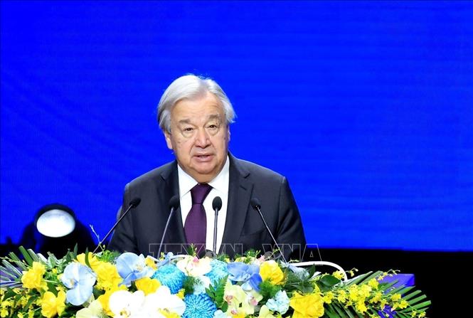 United Nations Secretary-General António Guterres delivers remarks at the opening session of the signing ceremony of the United Nations Convention against Cybercrime (also known as Hanoi Convention). VNA Photo