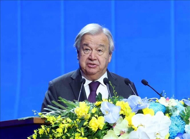 United Nations Secretary-General António Guterres delivers remarks at the opening session of the signing ceremony of the United Nations Convention against Cybercrime (also known as Hanoi Convention). VNA Photo