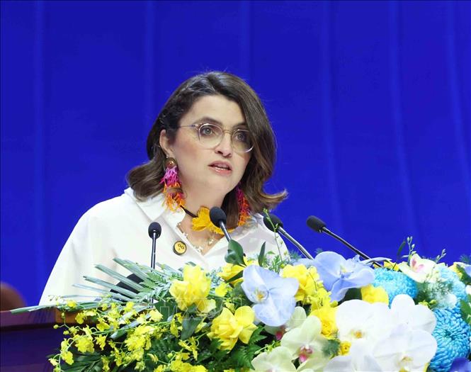Phó Tổng thống Ecuador María José Pinto González Artigas phát biểu tại Phiên thảo luận toàn thể cấp cao thứ nhất. Ảnh: Phương Hoa - TTXVN