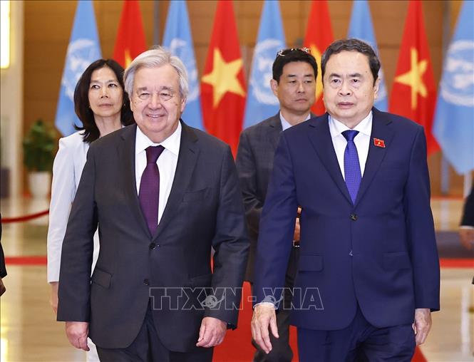 Chủ tịch Quốc hội Trần Thanh Mẫn hội kiến Tổng Thư ký Liên hợp quốc António Guterres. Ảnh: Doãn Tấn - TTXVN