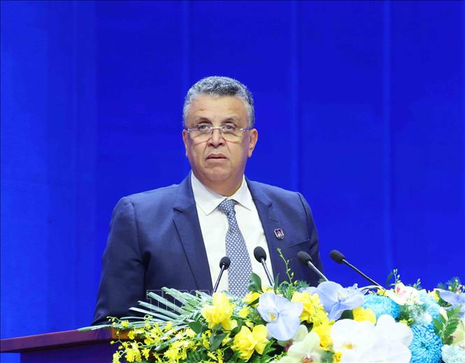 Bộ trưởng Bộ Tư pháp Vương quốc Maroc Abdellatif Ouahbi phát biểu tại Phiên thảo luận toàn thể cấp cao thứ nhất. Ảnh: Phương Hoa - TTXVN