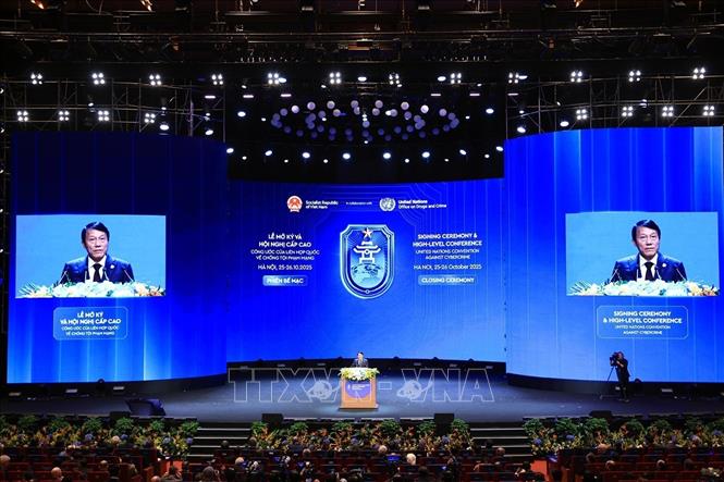 Đại tướng Lương Tam Quang, Bộ trưởng Bộ Công an phát biểu bế mạc. Ảnh: Tuấn Anh - TTXVN