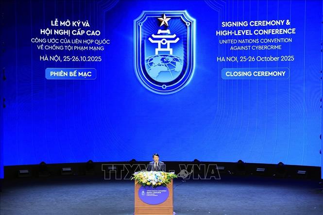 Đại tướng Lương Tam Quang, Bộ trưởng Bộ Công an phát biểu bế mạc. Ảnh: Tuấn Anh - TTXVN