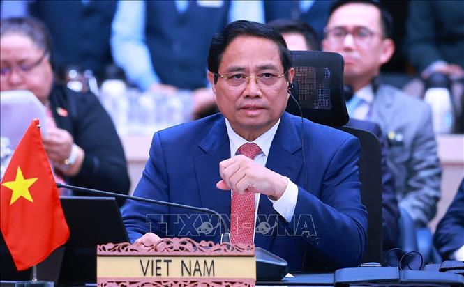 Prime Minister Pham Minh Chinh at the 28th ASEAN - China Summit. VNA Photo: Dương Giang