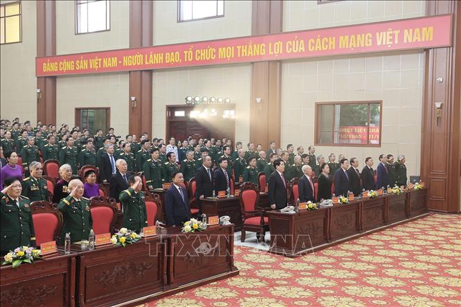 Chủ tịch nước Lương Cường cùng các đại biểu tham dự lễ kỷ niệm. Ảnh: Lâm Khánh - TTXVN