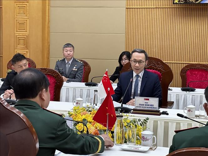 Permanent Secretary of the Singaporean Ministry of Defence Chan Heng Kee speaks at the policy dialogue. VNA Photo: Trần Lê Lâm