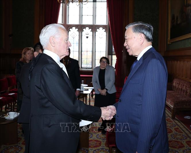Tổng Bí thư Tô Lâm hội kiến Chủ tịch Thượng viện Anh John McFall, Nam tước McFall xứ Alcluith. Ảnh: Thống Nhất – TTXVN