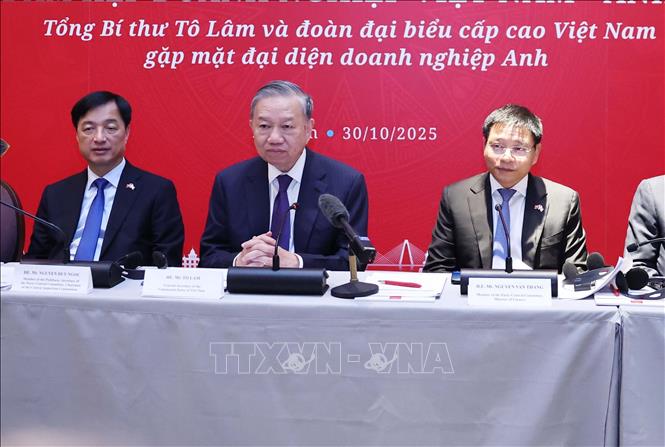 Tổng Bí thư Tô Lâm dự Toạ đàm doanh nghiệp Việt Nam – Anh quốc. Ảnh: Thống Nhất – TTXVN

