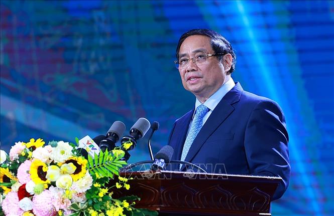 Prime Minister Pham Minh Chinh speaks at the 5th National Press Award Ceremony for Anti-Corruption. VNA Photo: Dương Giang