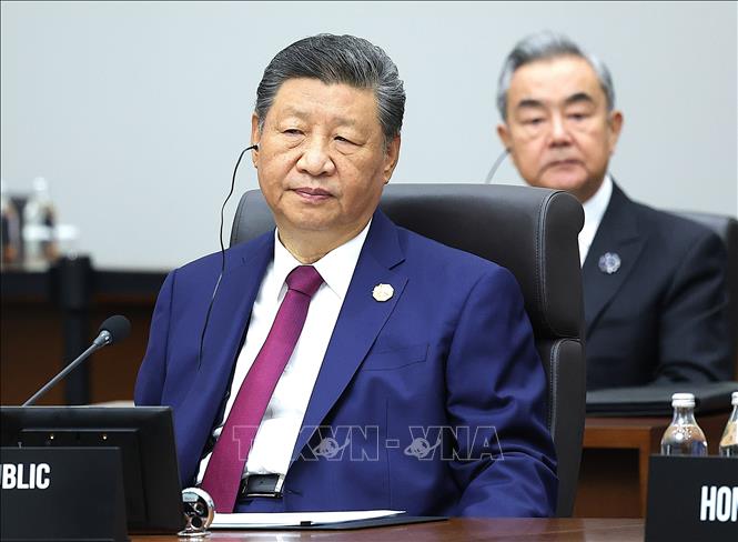 Chủ tịch Trung Quốc Tập Cận Bình tham dự phiên khai mạc APEC 2025. Ảnh: Khánh Vân - PV TTXVN tại Hàn Quốc  