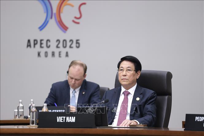 State President Luong Cuong attends the 2nd session of the 32nd APEC Economic Leaders’ Meeting. Photo: Lam Khanh – VNA