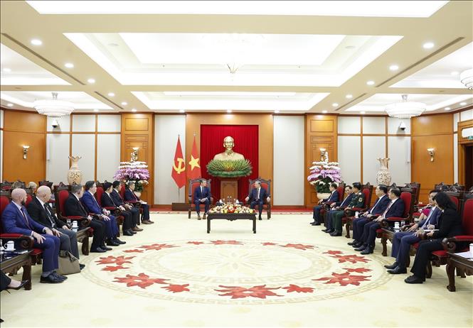 Tổng Bí thư Tô Lâm tiếp Bộ trưởng Chiến tranh Hoa Kỳ Pete Hegseth. Ảnh: Thống Nhất – TTXVN