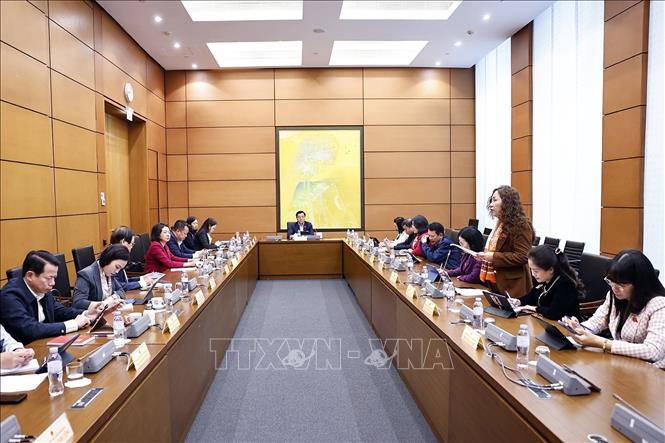 Đoàn đại biểu Quốc hội các tỉnh Ninh Bình và Quảng Trị thảo luận ở tổ. Ảnh: Doãn Tấn - TTXVN