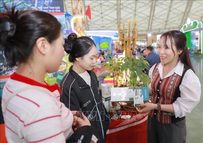 Sản phẩm sạch có nguồn gốc thiên nhiên từ núi rừng Tây Nguyên tại Hội chợ mùa Thu thu hút đông đảo du khách. Ảnh: Phan Phương – TTXVN