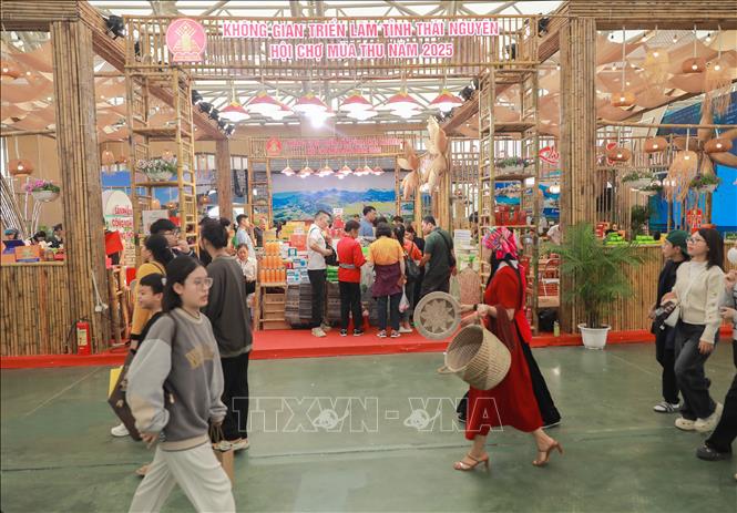 Các sản phẩm OCOP của khu vực Đông Bắc trưng bày tại Hội chợ mùa Thu. Ảnh: Phan Phương – TTXVN