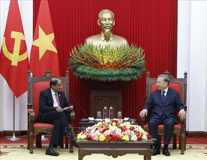Tổng Bí thư Tô Lâm tiếp Đại sứ Singapore Jaya Ratnam đến chào từ biệt, kết thúc nhiệm kỳ công tác tại Việt Nam. Ảnh: Thống Nhất- TTXVN