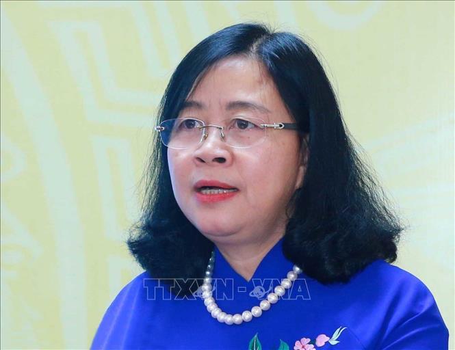 Đồng chí Bùi Thị Minh Hoài, Ủy viên Bộ Chính trị, Bí thư Trung ương Đảng, Bí thư Đảng ủy Mặt trận Tổ quốc, các đoàn thể Trung ương. Ảnh: TTXVN
