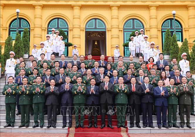 Chủ tịch nước Lương Cường với các đại biểu. Ảnh: Lâm Khánh - TTXVN