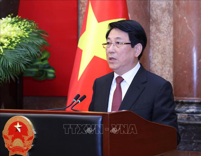 Chủ tịch nước Lương Cường phát biểu chỉ đạo và giao nhiệm vụ. Ảnh: Lâm Khánh - TTXVN