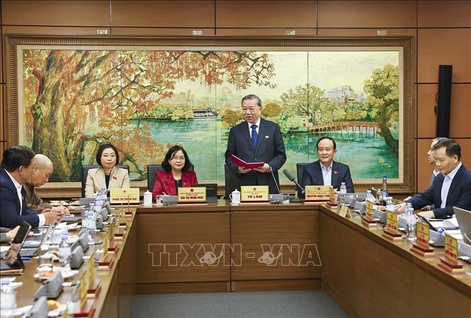 Tổng Bí thư Tô Lâm, đại biểu Quốc hội thành phố Hà Nội phát biểu. Ảnh: Doãn Tấn - TTXVN