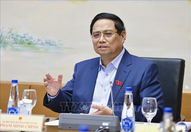 Thủ tướng Chính phủ Phạm Minh Chính, đại biểu Quốc hội TP Cần Thơ phát biểu. Ảnh: Doãn Tấn - TTXVN
